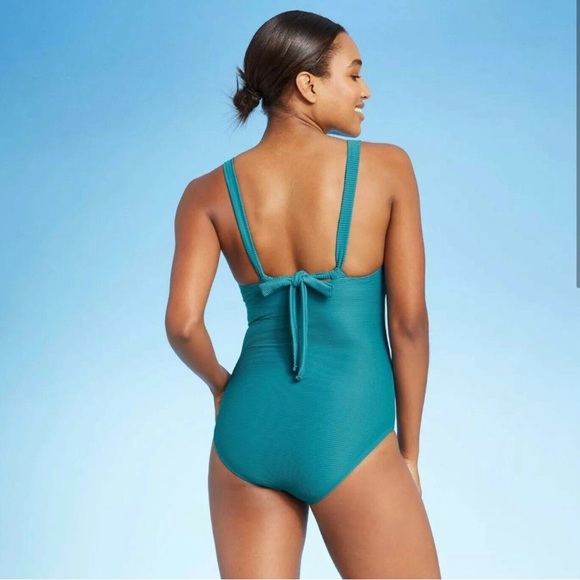 Kona Sol Women's Ribbed Square Neck Classic One Piece
Swimsuit Teal - Picture 2 of 7